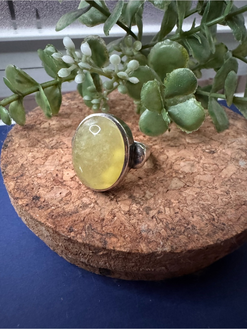 Lemon Prehnite Sterling Silver Ring - size 9